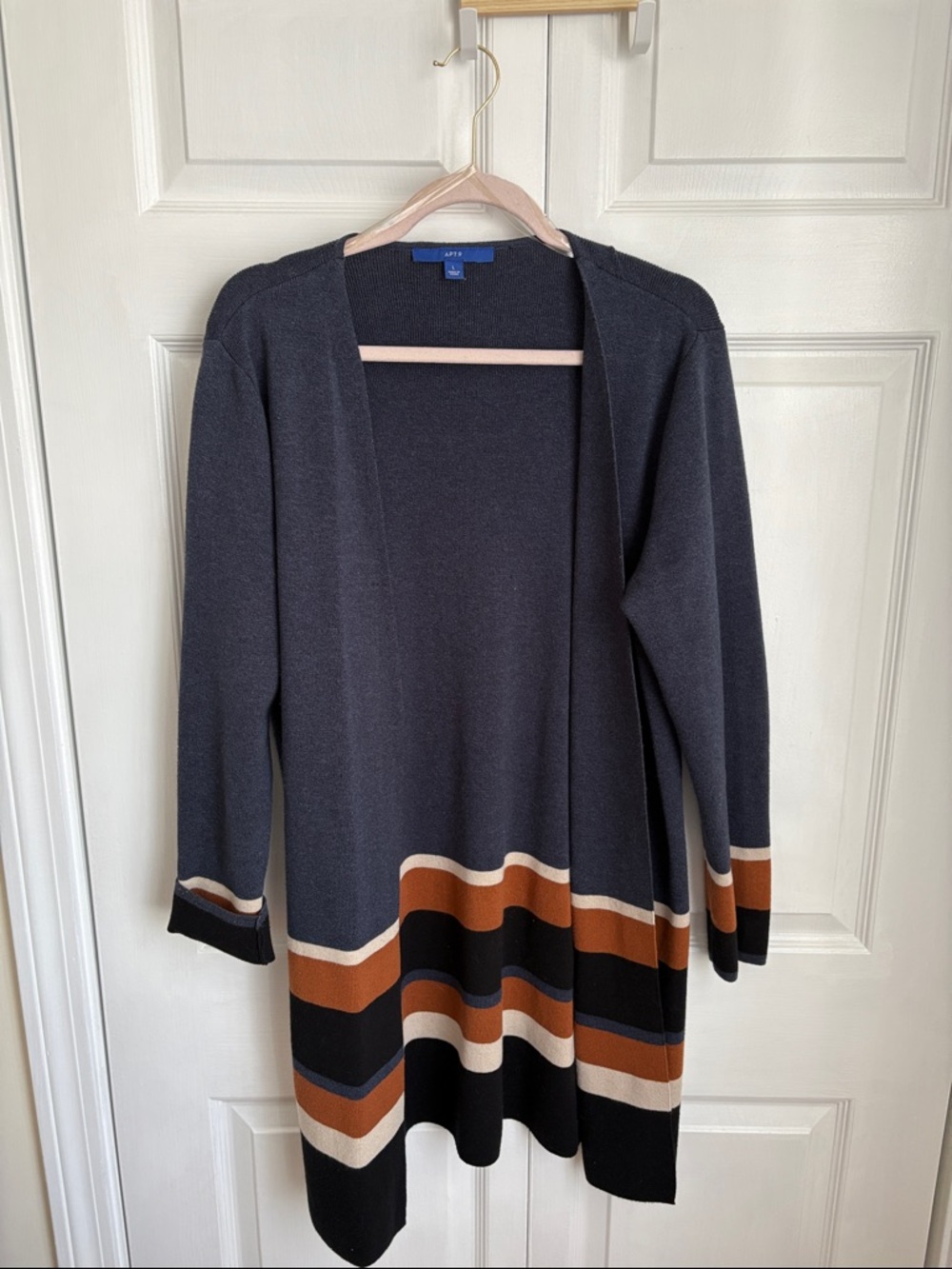 Apt. 9 Charcoal Open-Front Cardigan with Cream, Brown and Black Stripes